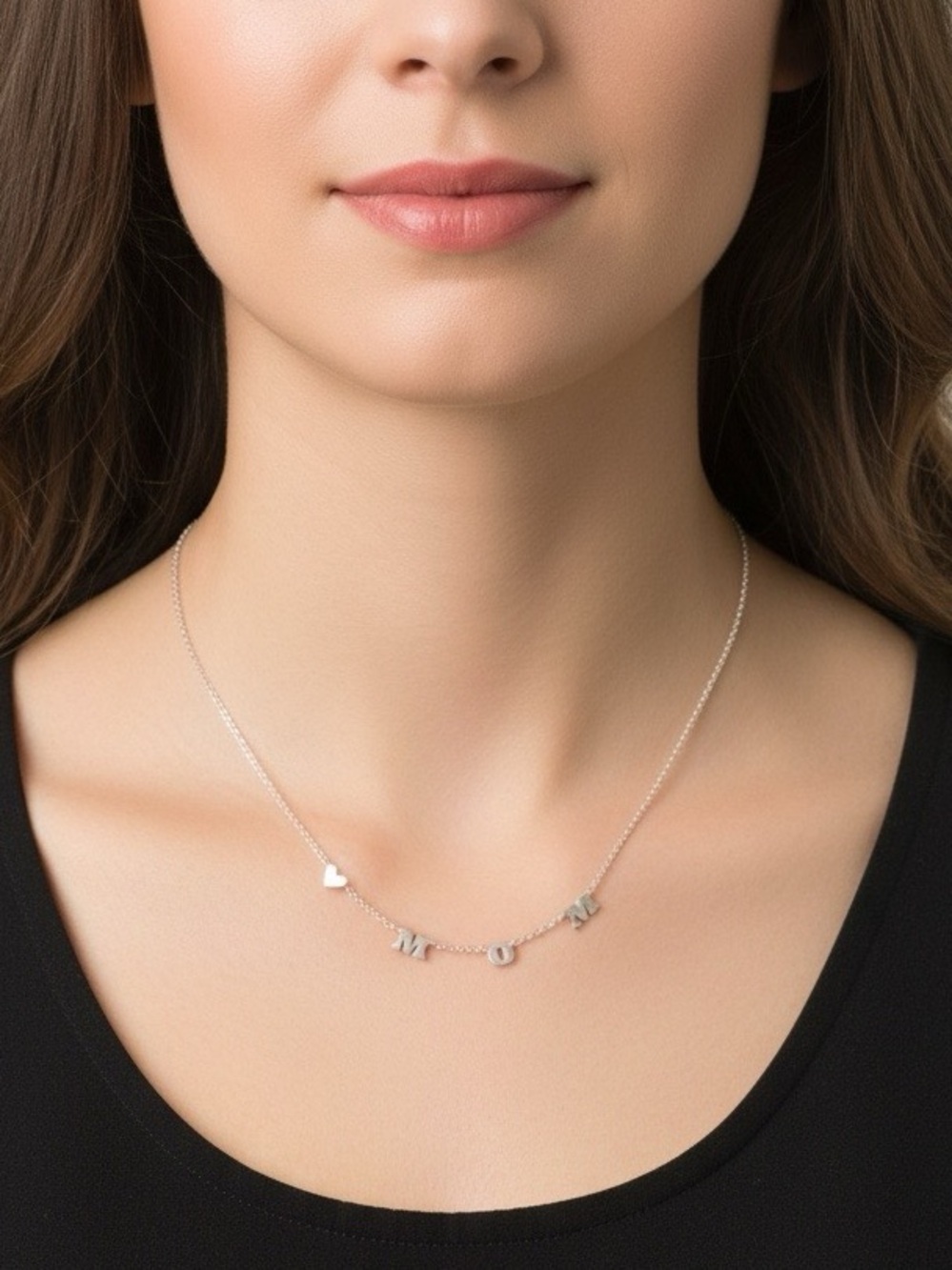 Kendra Scott MOM Necklace rhodium metal letters heart charm silver color 18.5 in